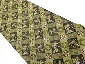 変わり横段に華紋・花々模様織出し袋帯